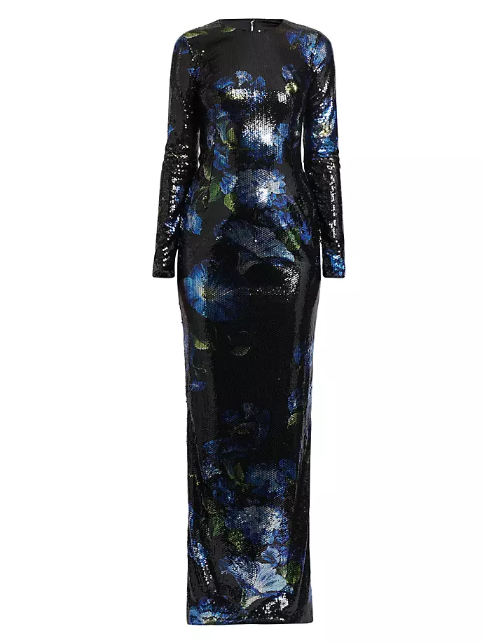 

Платье-колонна с цветочным принтом и пайетками Dolce&Gabbana, цвет campanule nero