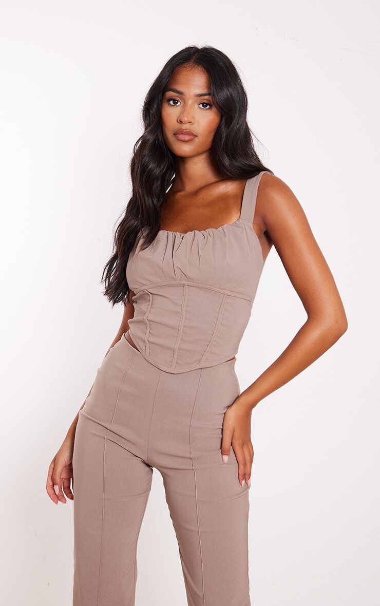 

PrettyLittleThing Корсетный топ из эластичной ткани Tall Taupe