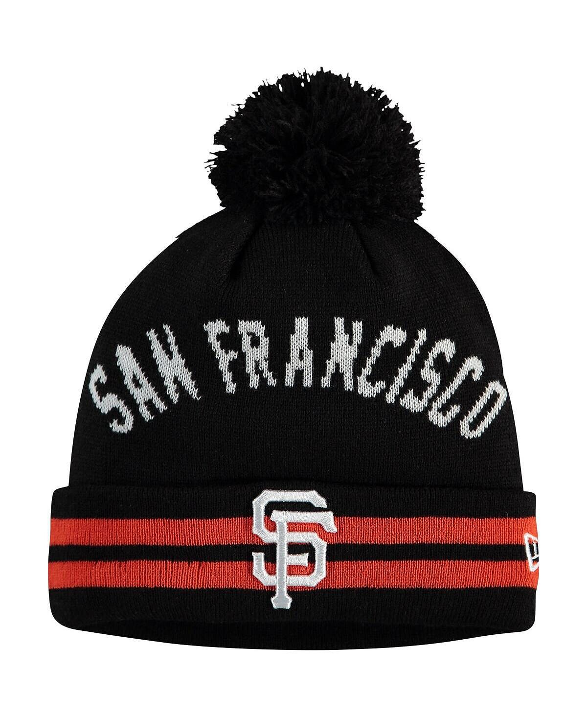 

Мужская черная вязаная шапка San Francisco Giants с манжетами и помпоном New Era
