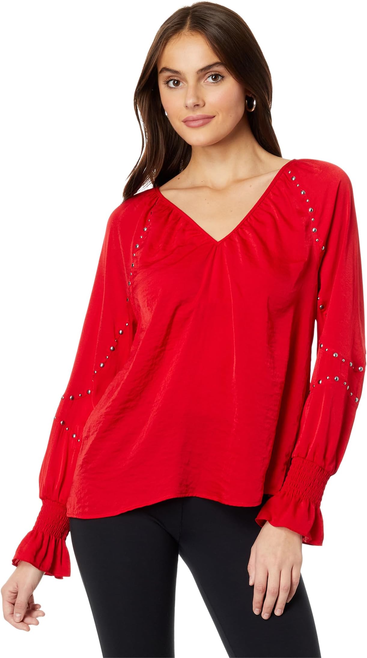 Блузка с длинными рукавами и V-образным вырезом с вышивкой Vince Camuto, цвет Ultra Red flynn vince red war