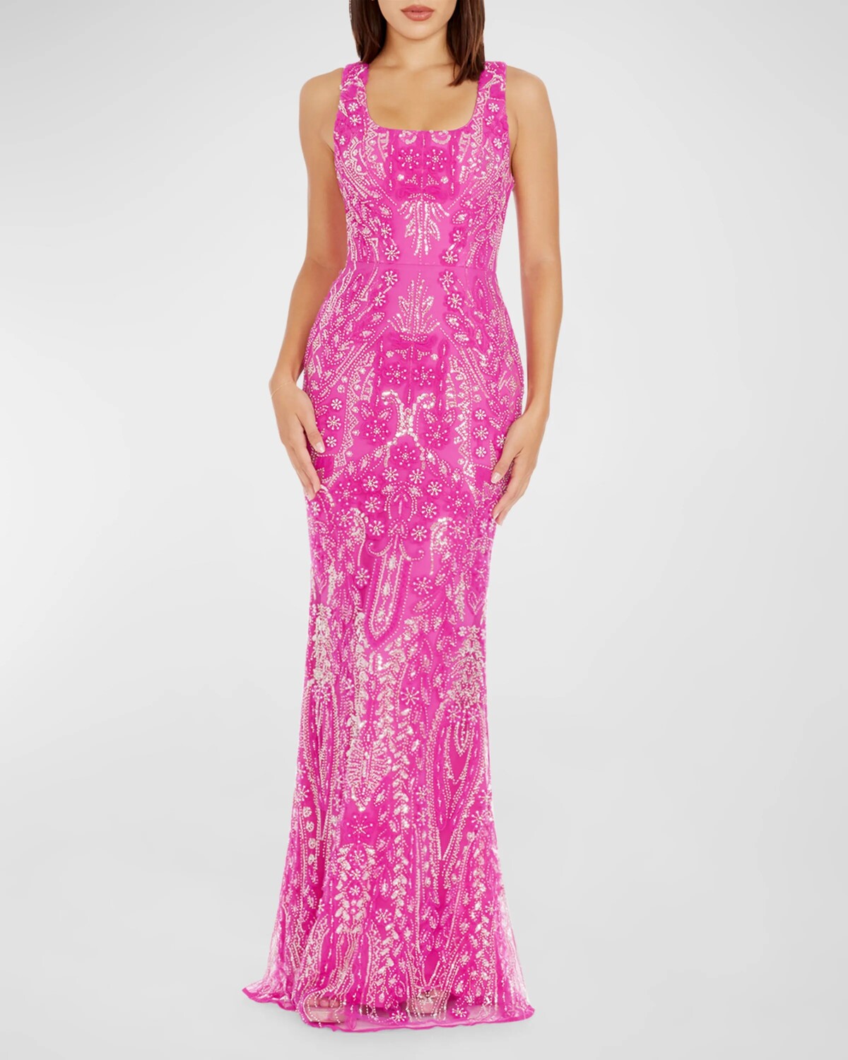 

Платье без рукавов Tyra из бисера и пайеток Dress the Population Black Label, цвет Bright Fuchsia Multi
