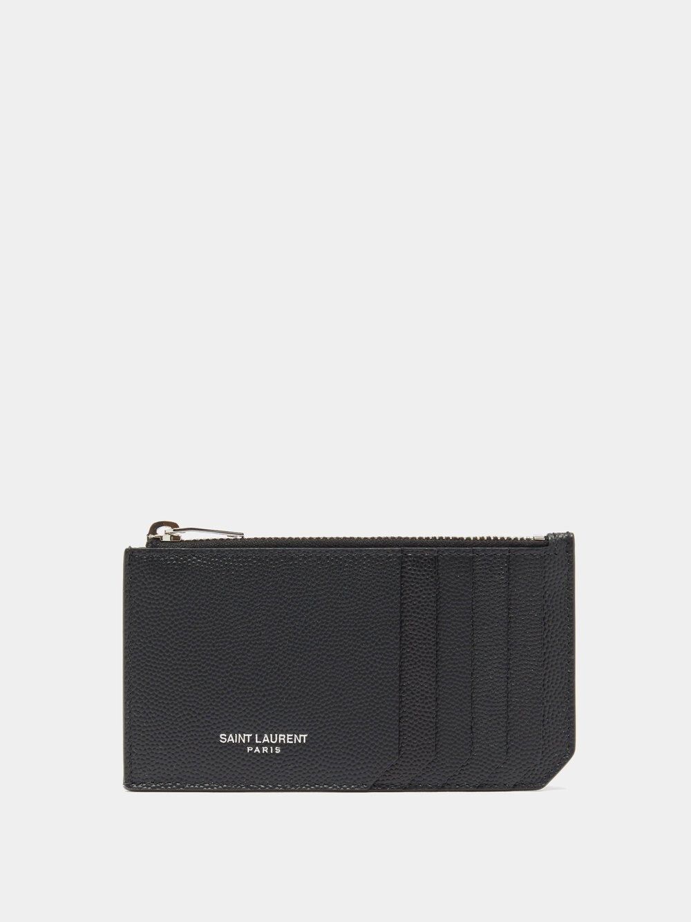 

Картхолдер на молнии из шагреневой кожи с тиснением логотипа Saint Laurent, черный