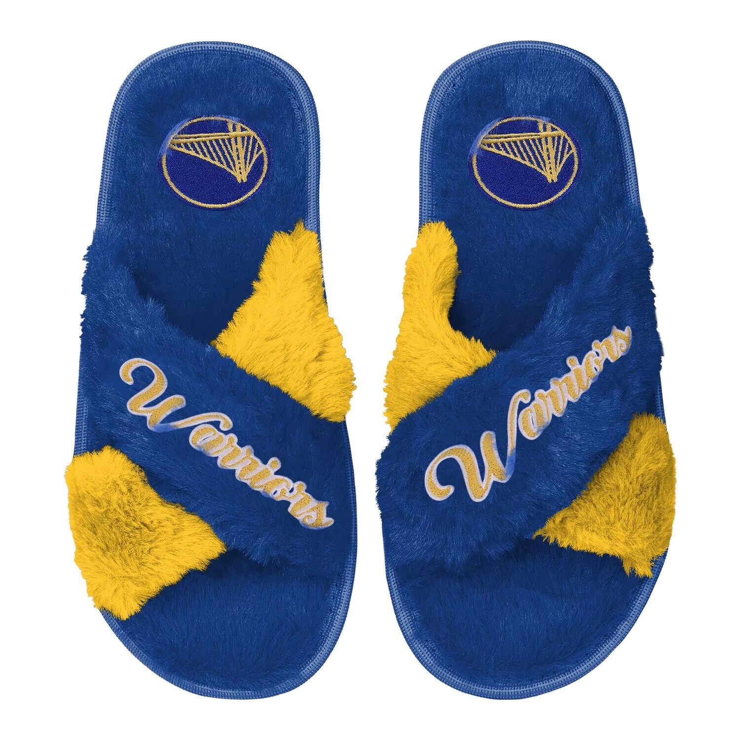 

Женские двухцветные шлепанцы из искусственного меха FOCO Royal Golden State Warriors