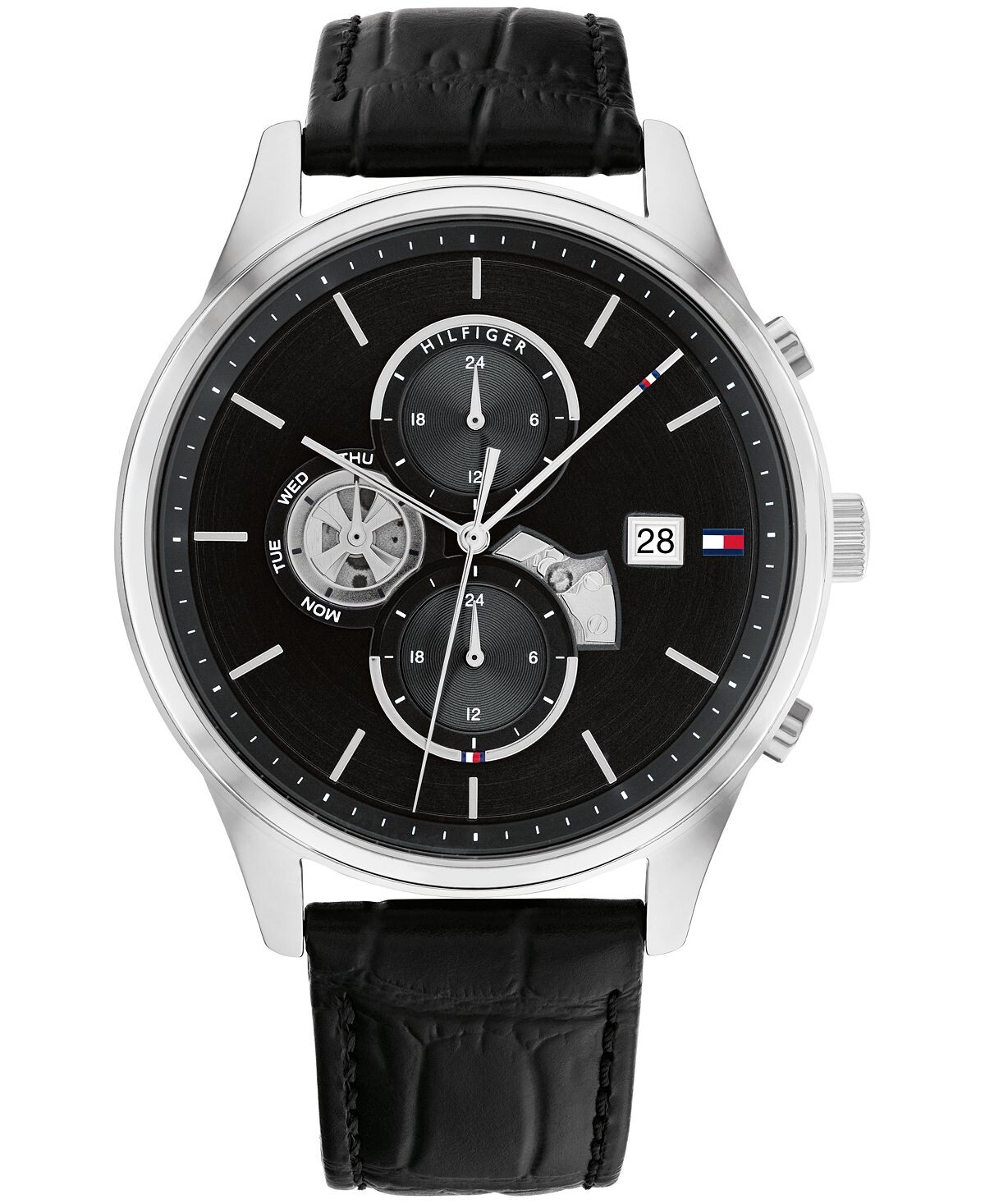 

Мужские часы с черным кожаным ремешком, 44 мм Tommy Hilfiger