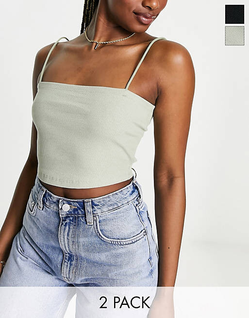 

Комплект из двух укороченных топов с узкими бретелями Miss Selfridge черного и шалфейного цветов