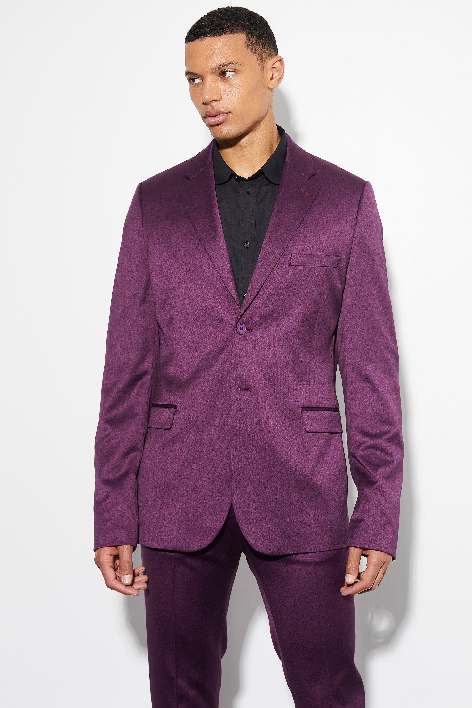 Высокий узкий атласный пиджак Boohoo, фиолетовый