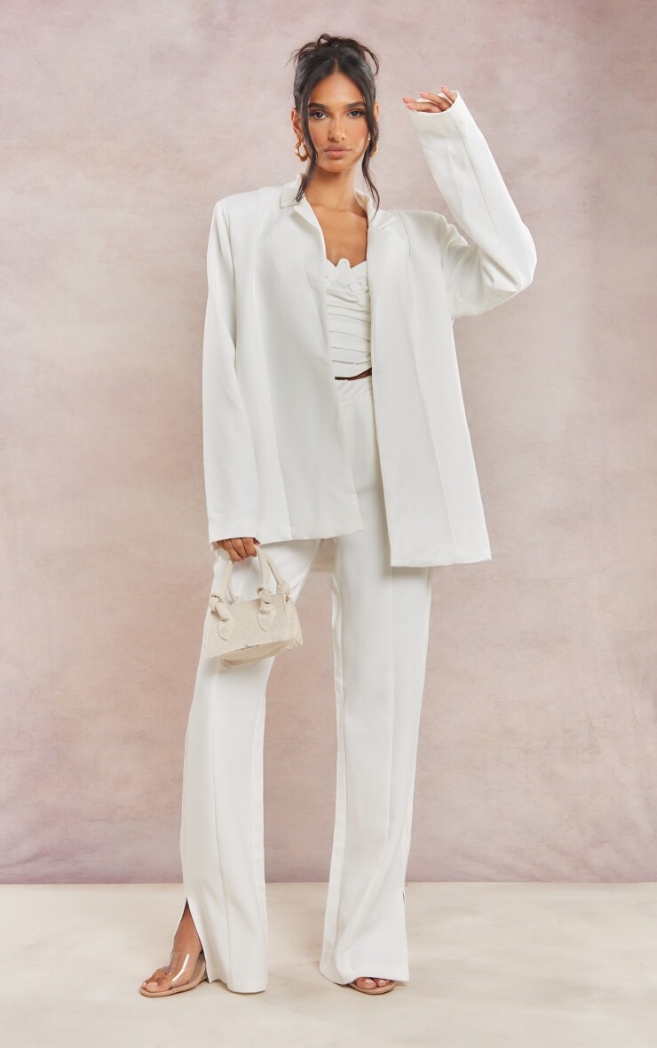 

PrettyLittleThing Белые широкие брюки с разрезом по низу, Белый