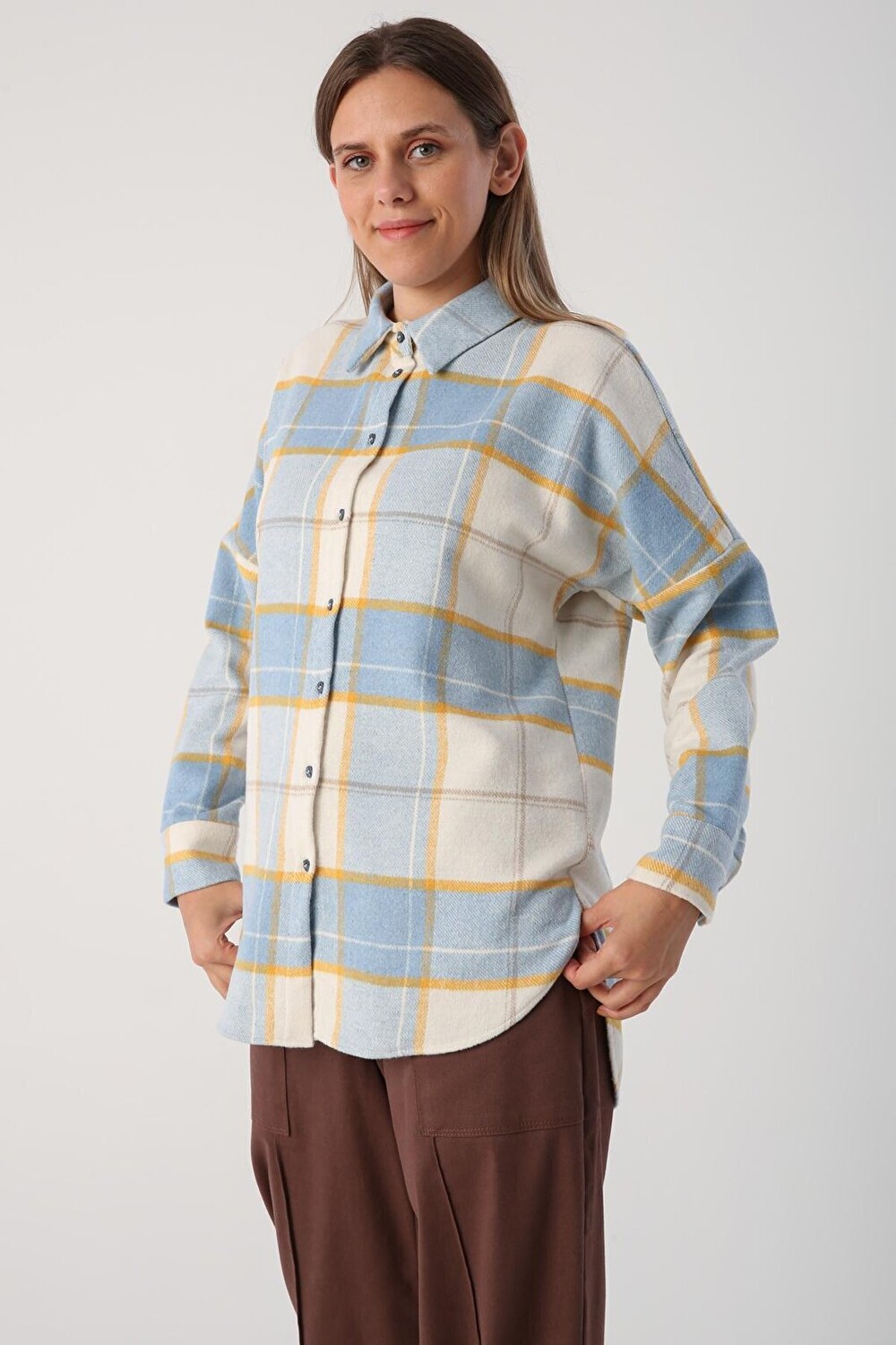 

Синяя-бежевая туника-рубашка-рубашка Oversize Lumberjack ALL DAY