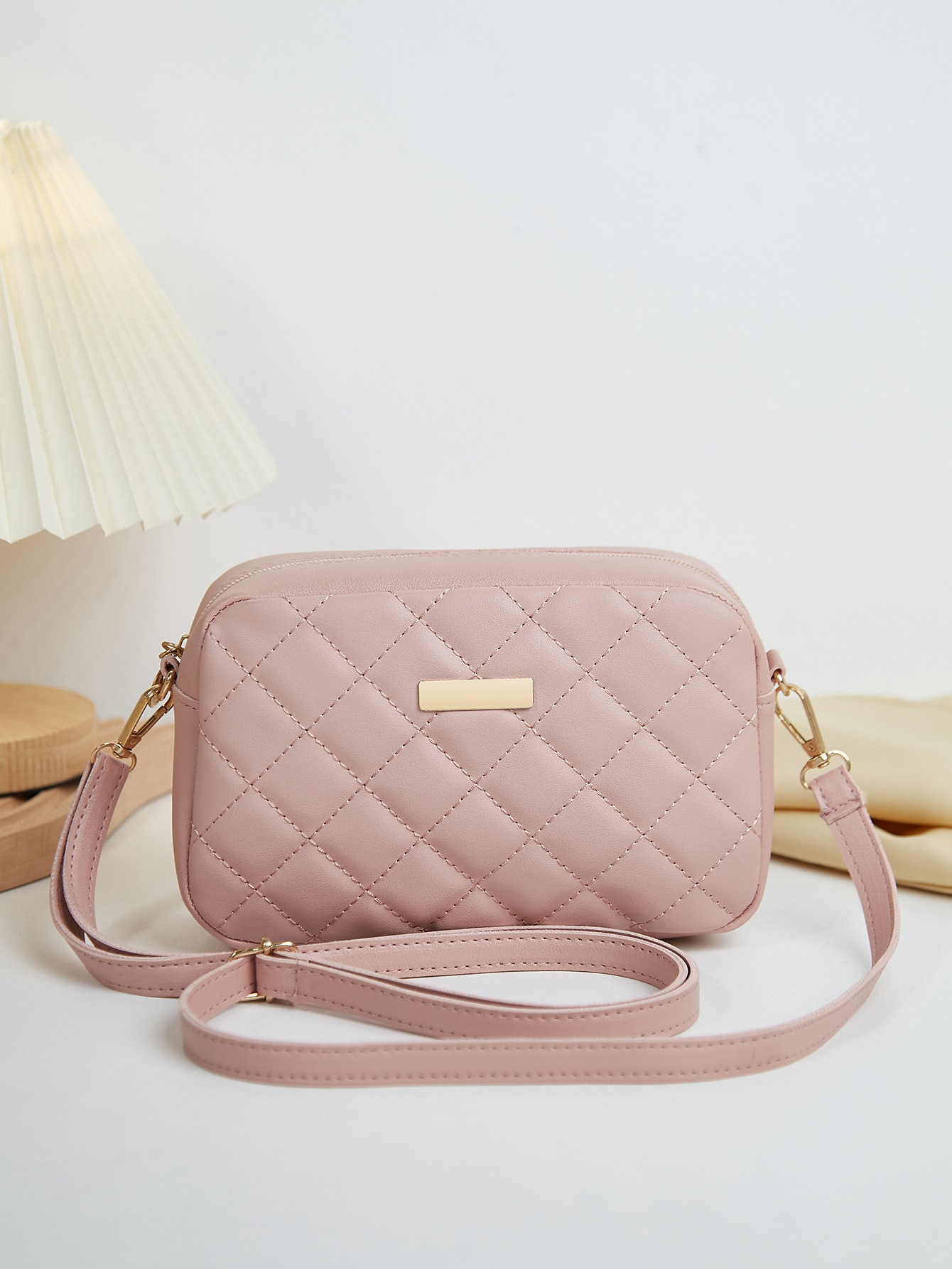 Легкая деловая повседневная мини-стеганая квадратная сумка с металлическими деталями для девочек-подростков, розовый