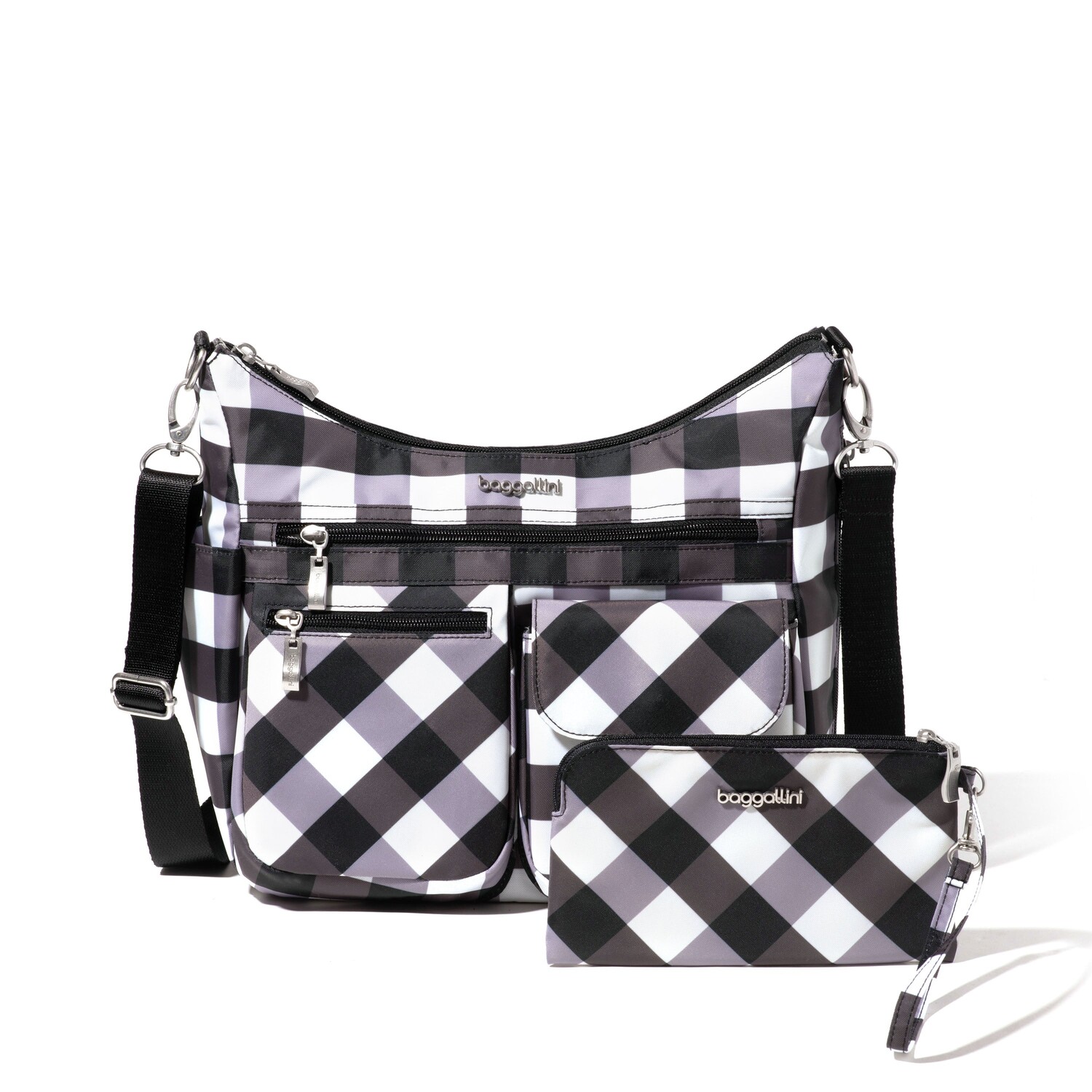

Baggallini Женская сумка через плечо Modern Everywhere Hobo с ремешком на ремешке, цвет Black White Gingham