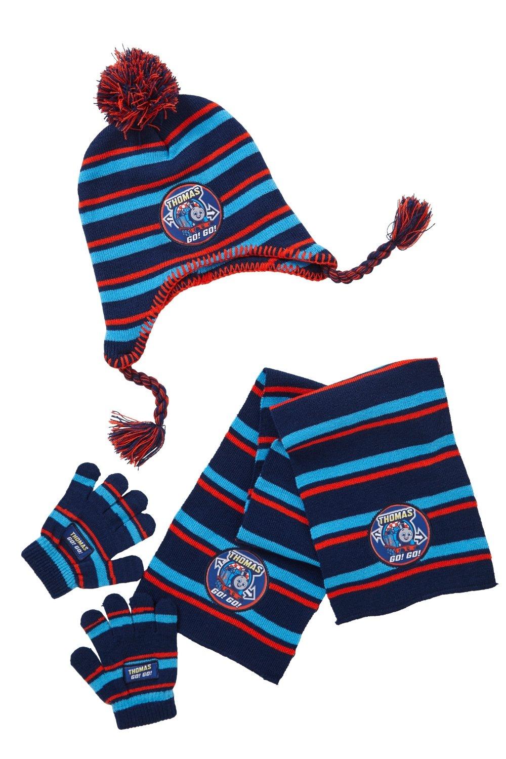 Вязаный комплект из шапки, шарфа и перчаток Thomas & Friends, синий базовая шапка бини ctm комплект из шарфа и перчаток темно синий
