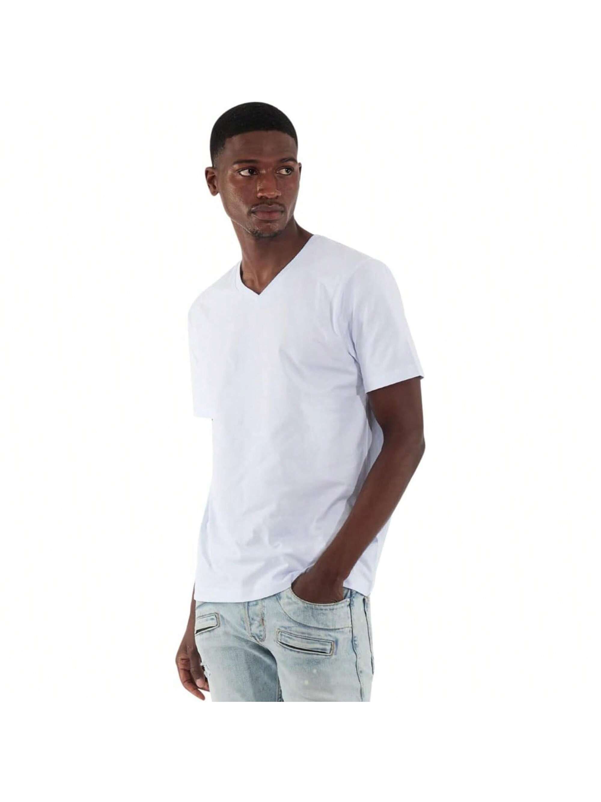 Мужская хлопковая футболка премиум-класса с v-образным вырезом Rich Cotton BLK-M, белый