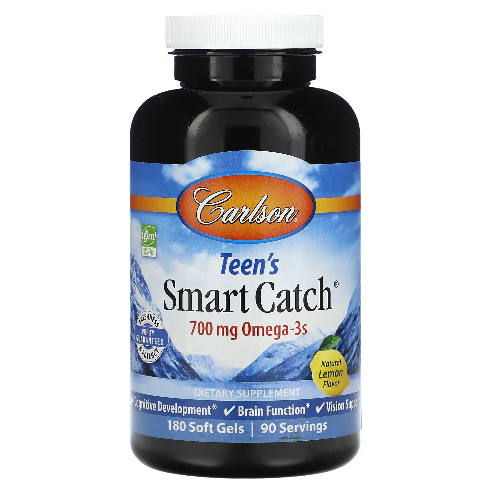 Teen's Smart Catch Natural Lemon 700 мг, 180 мягких таблеток (350 мг на мягкую гель) Carlson carlson teen s smart catch натуральный лимон 700 мг 90 мягких таблеток