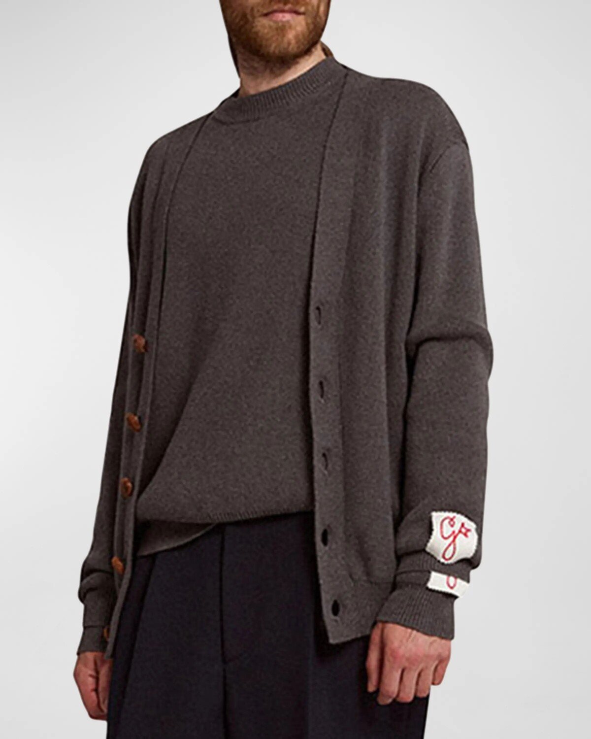 

Мужской золотой вязаный кардиган Golden Goose, цвет Dark Grey Melange