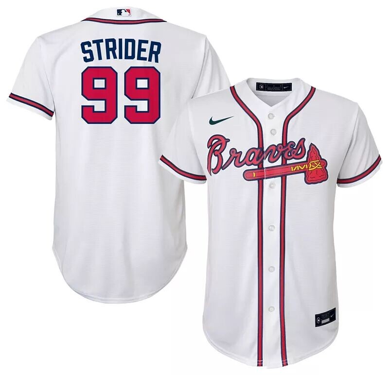 

Джерси Nike Youth Atlanta Braves Spencer Strider #99 White Home Cool Base