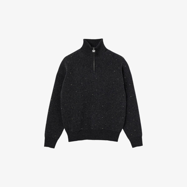 

Джемпер Osy из шерсти и кашемира с полумолнией, украшенный стразами Sandro, цвет noir / gris