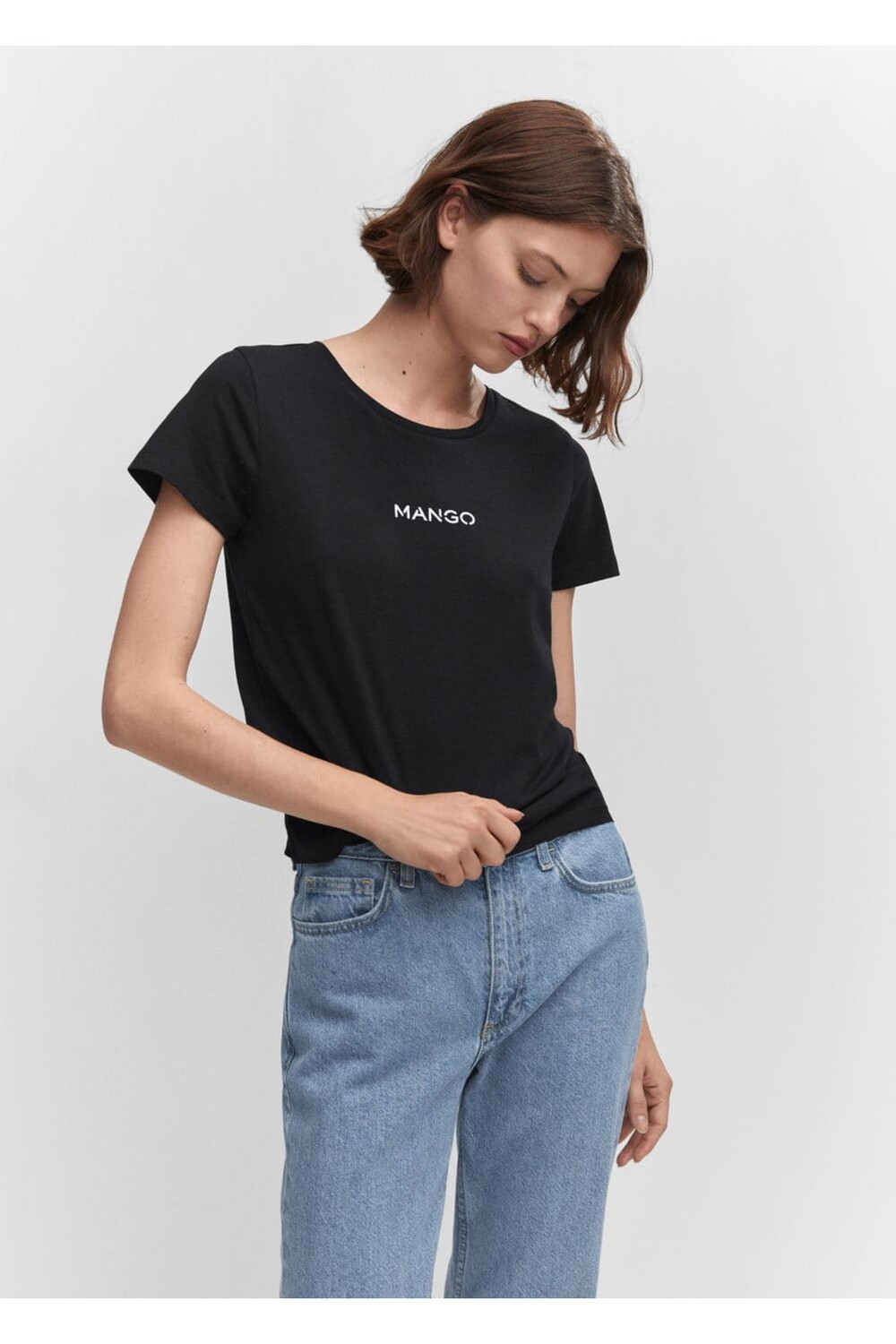 

Футболка с металлизированным логотипом Mango, черный