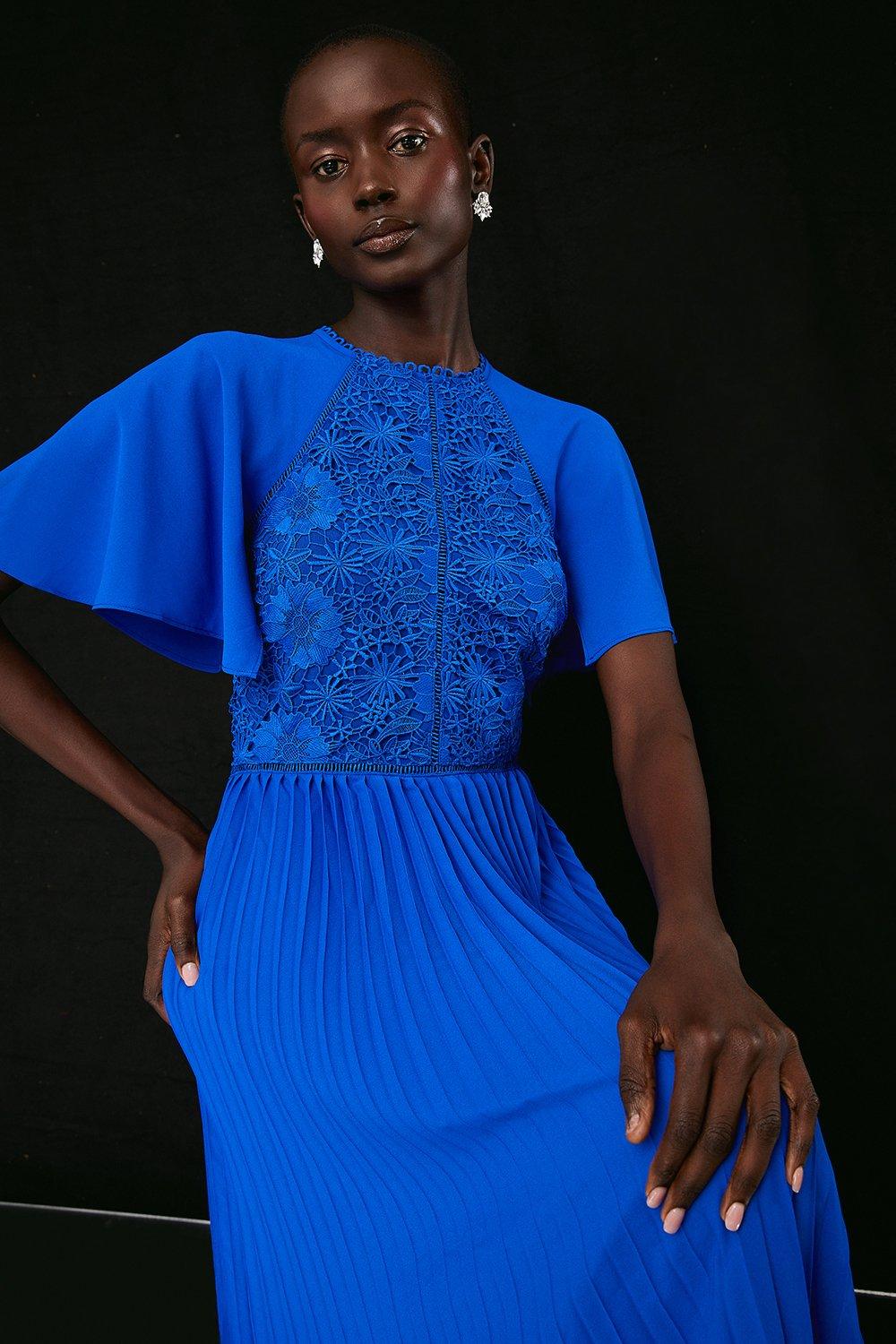 Платье миди с кружевным лифом и складками накидкой Coast, синий