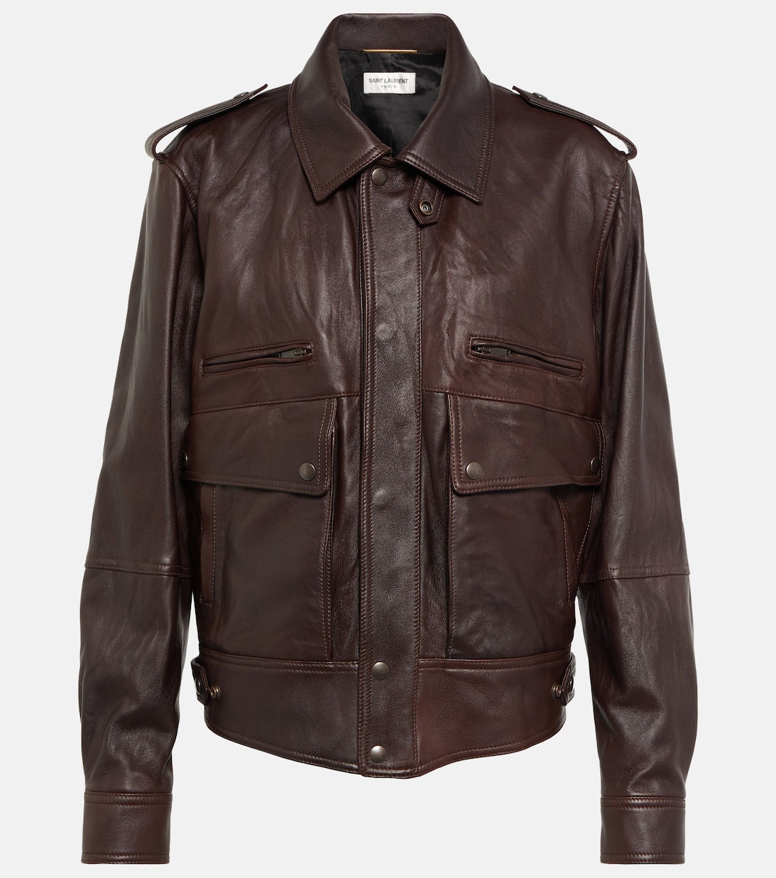 цена Кожаный пиджак SAINT LAURENT, коричневый