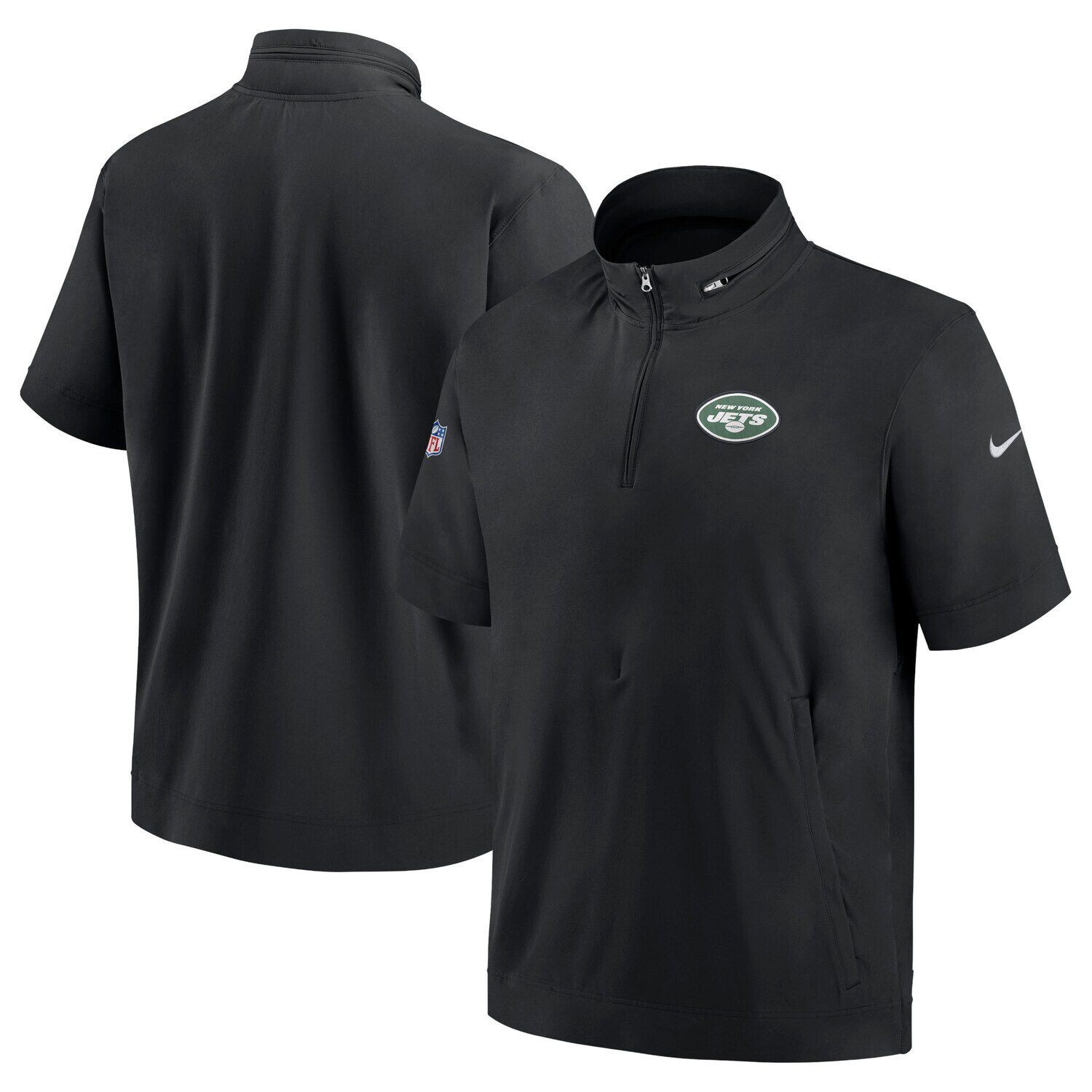 

Мужская черная толстовка с короткими рукавами и молнией четверти New York Jets Sideline Coach Nike, Черный