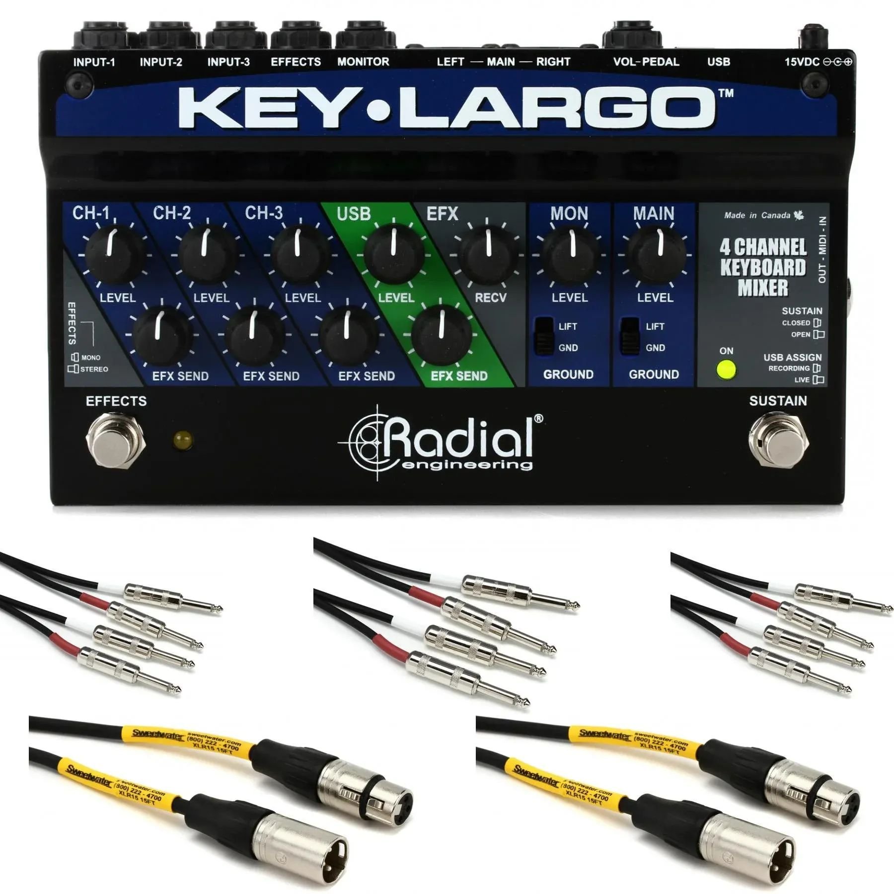 

Клавиатурный микшер Radial Key-Largo со сбалансированными цифровыми выходами и комплектом кабелей