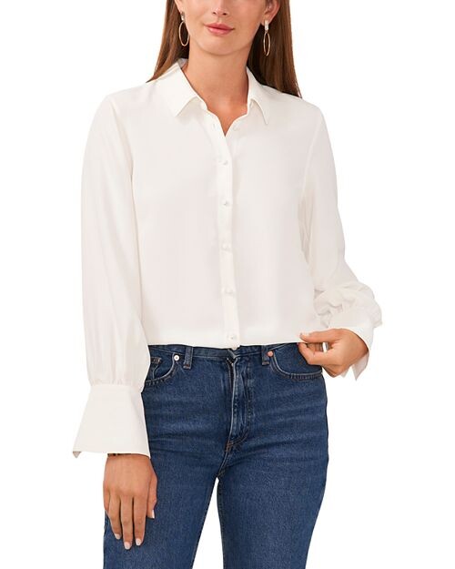 

Блузка с воротником и длинными рукавами VINCE CAMUTO, цвет White