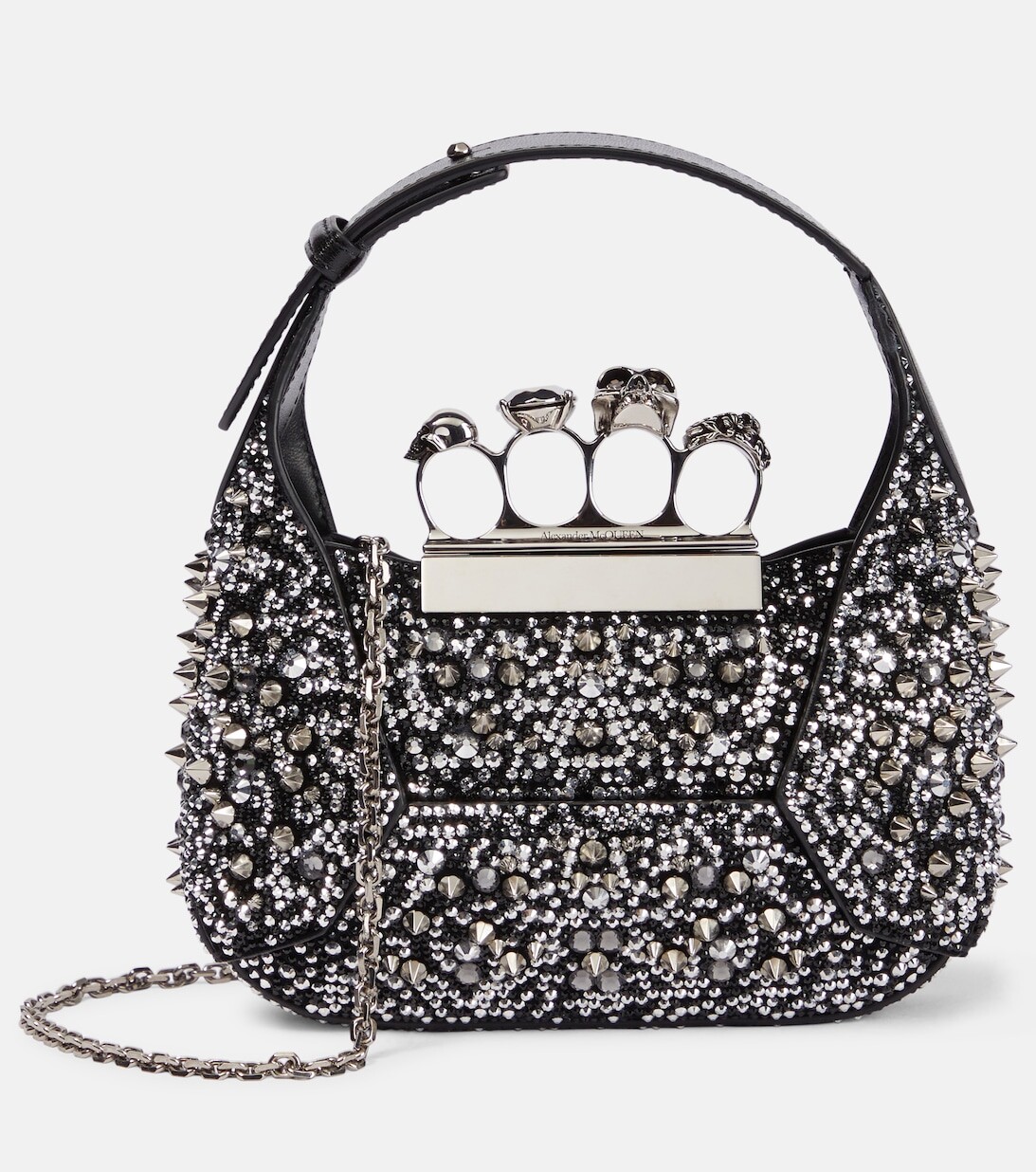 

Сумка-тоут из кожи с драгоценными камнями Alexander McQueen, черный