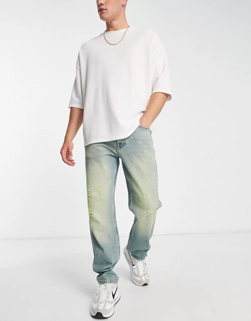 

Рваные джинсы Topman свободного кроя зеленого оттенка