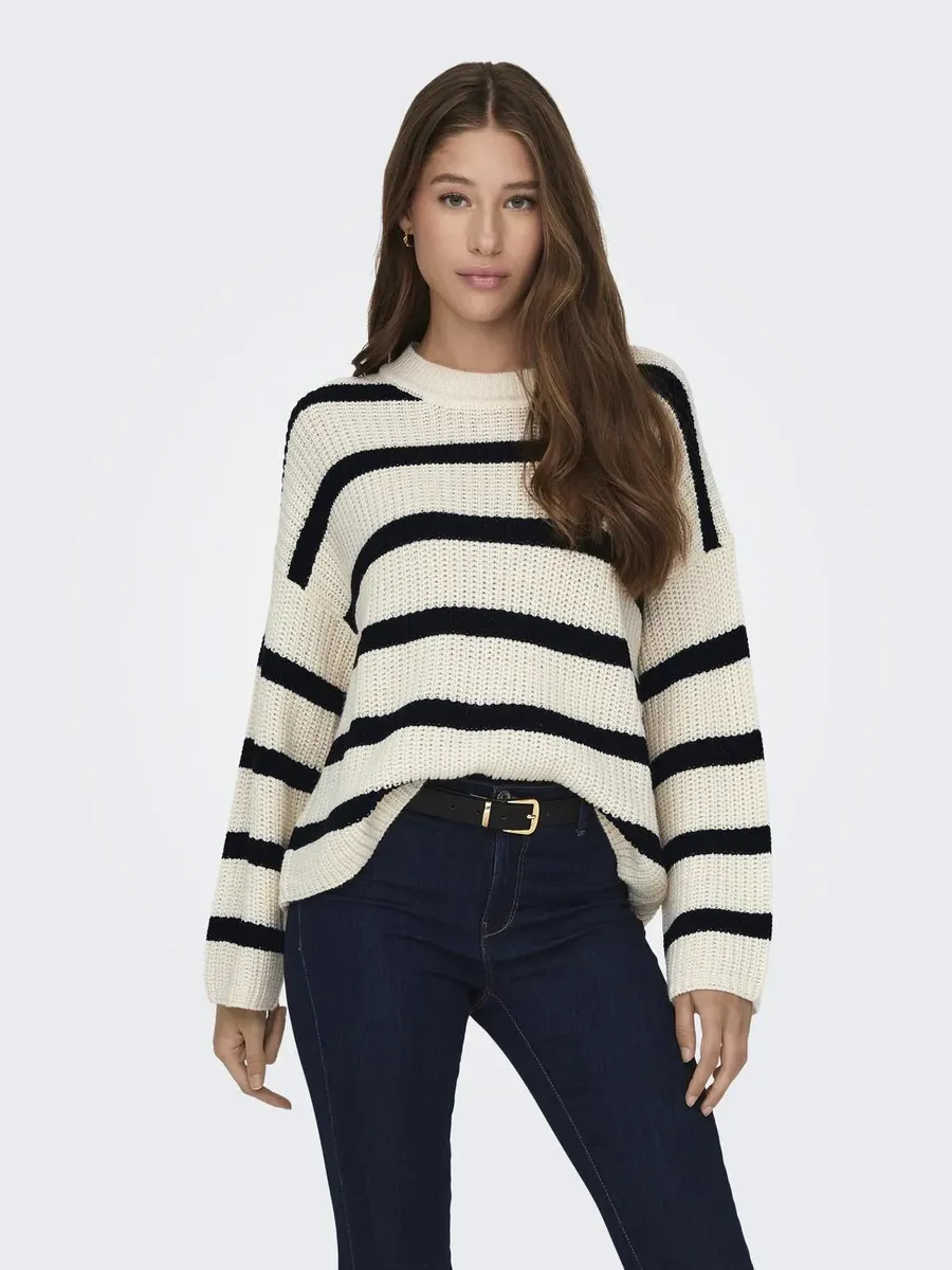 

Вязаный свитер JDY "JDYJUSTY L/S STRIPE PULLOVER KNT NOOS", цвет Eggnog Stripes:Black