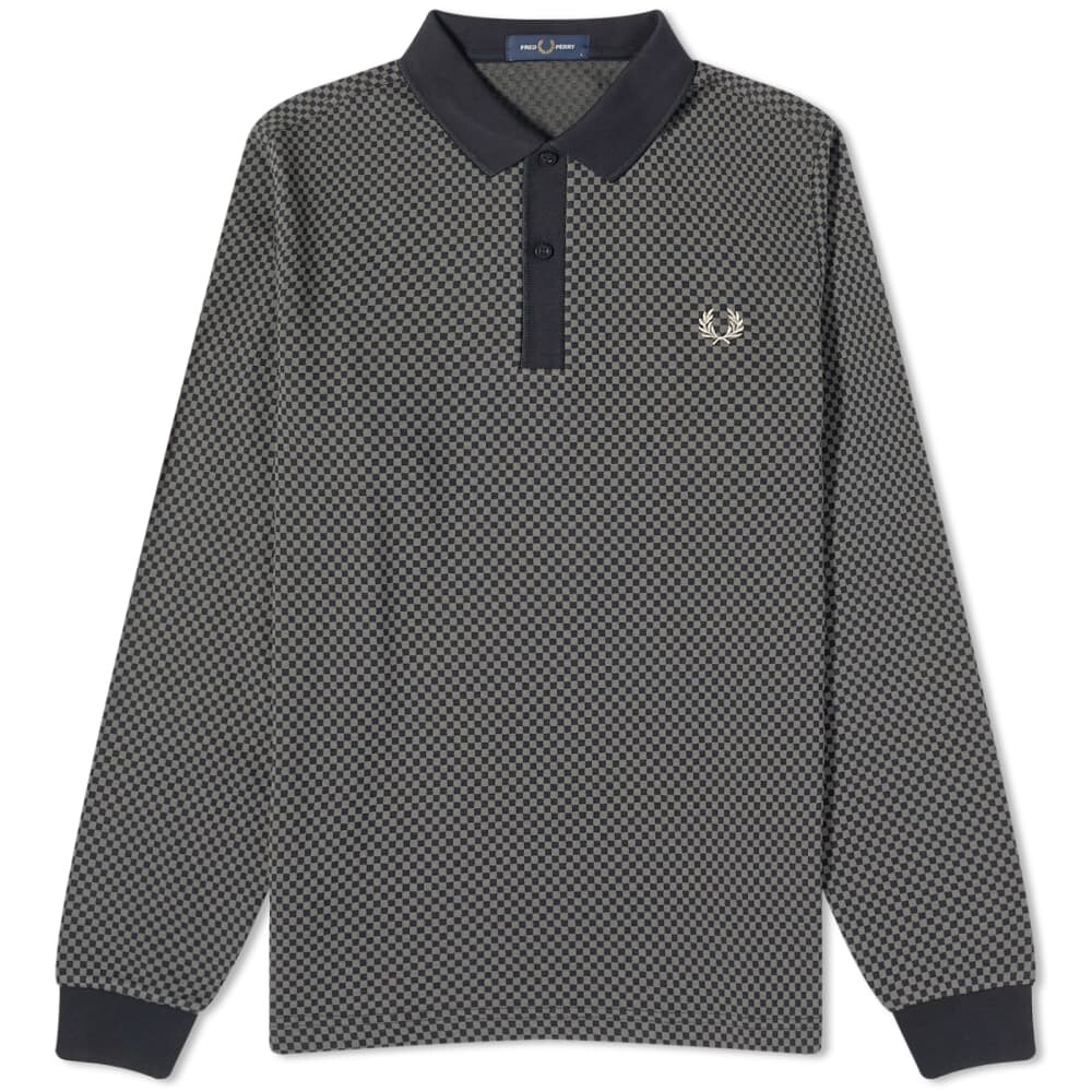 

Поло с длинными рукавами и микро-клеткой Fred Perry, черный/зеленый