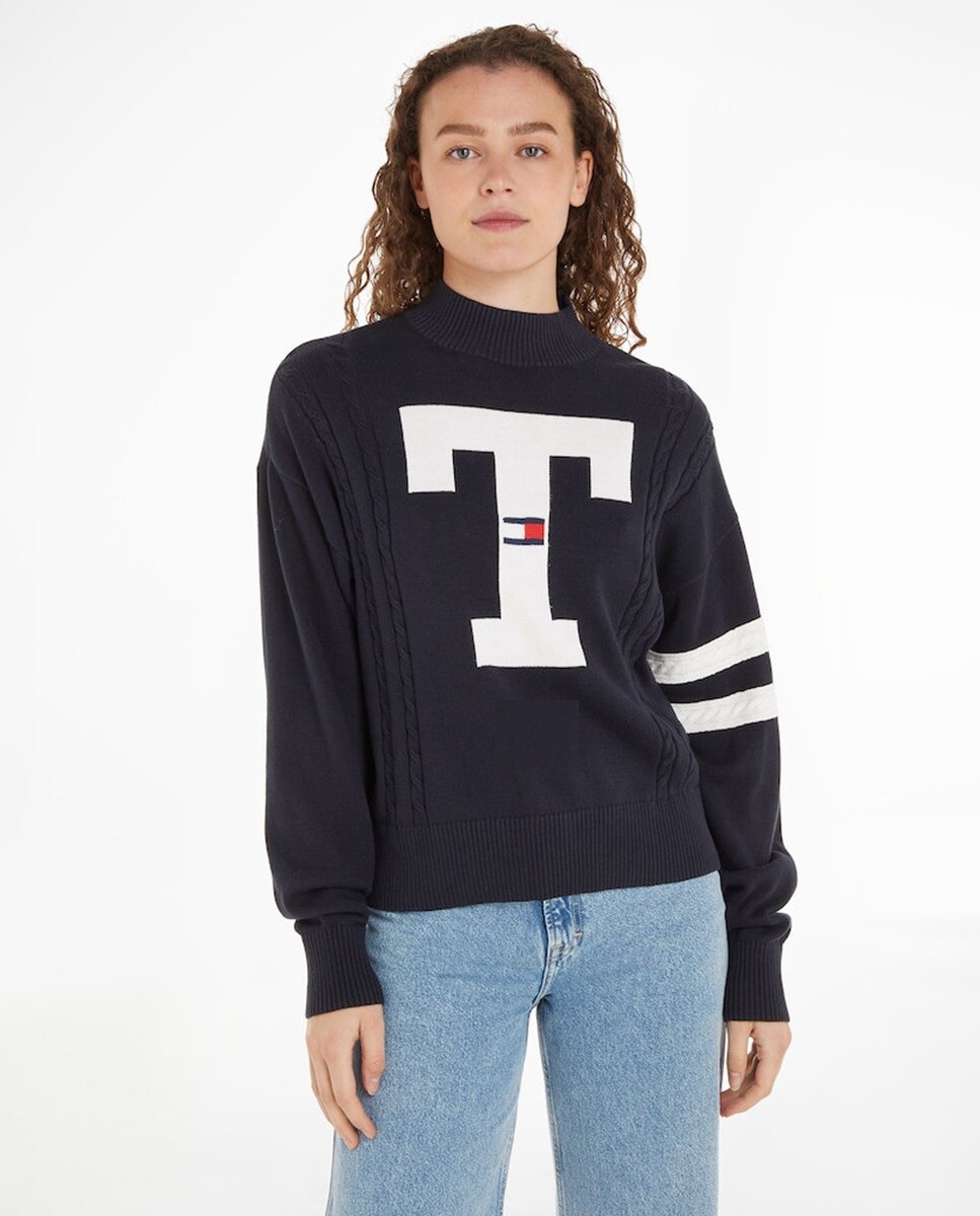 

Женский свитер косой вязки с воротником Perkins Tommy Jeans, темно-синий