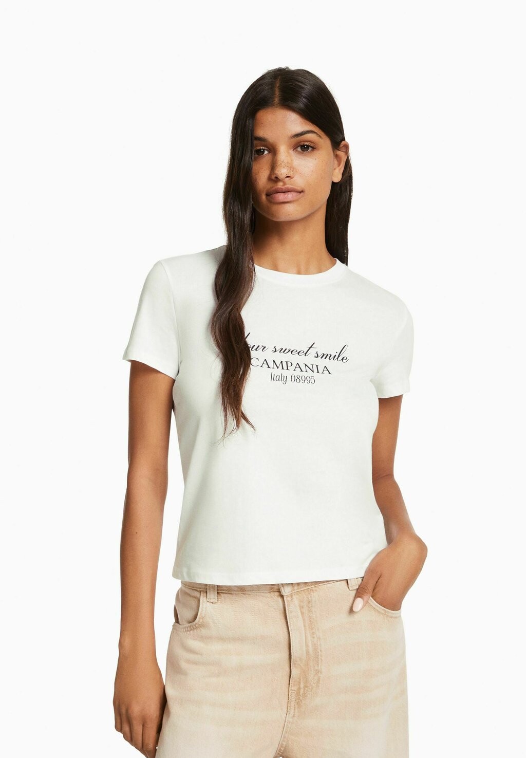 

Футболка с принтом Bershka, белый