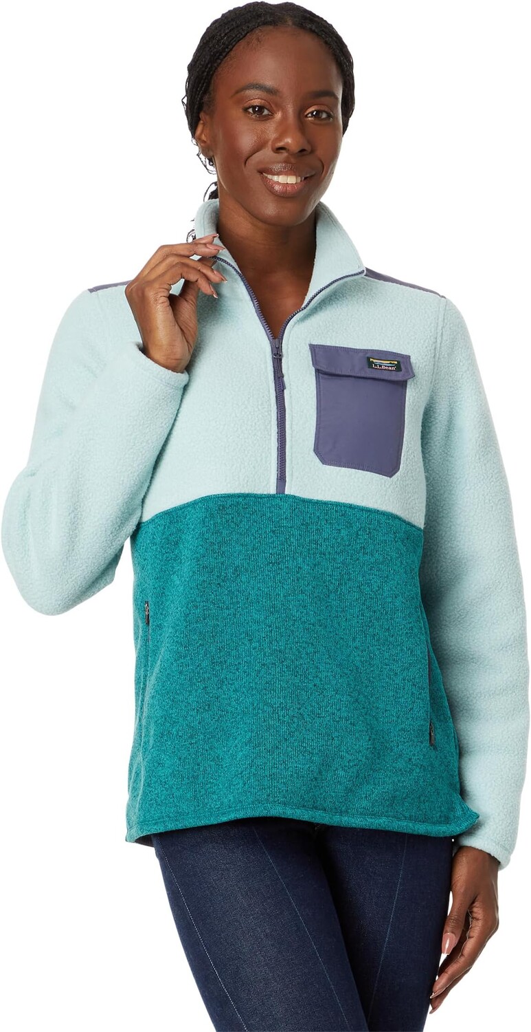 

Куртка Petite Sweater Fleece Sherpa Hybrid Color-Block L.L.Bean, цвет Smoky Blue/Dark Pine