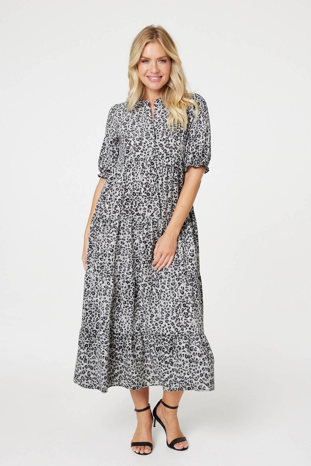 Многоуровневое платье макси с леопардовым принтом Izabel London, серый многоярусная юбка макси guess jeans w1gd1awdxm0g64e розовый 46