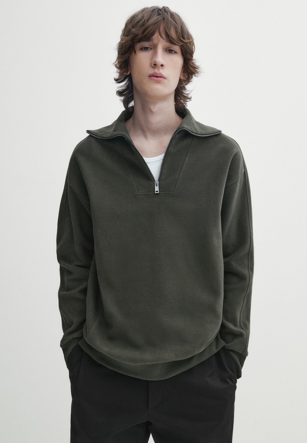 

Толстовка Mock Neck Massimo Dutti, цвет olive