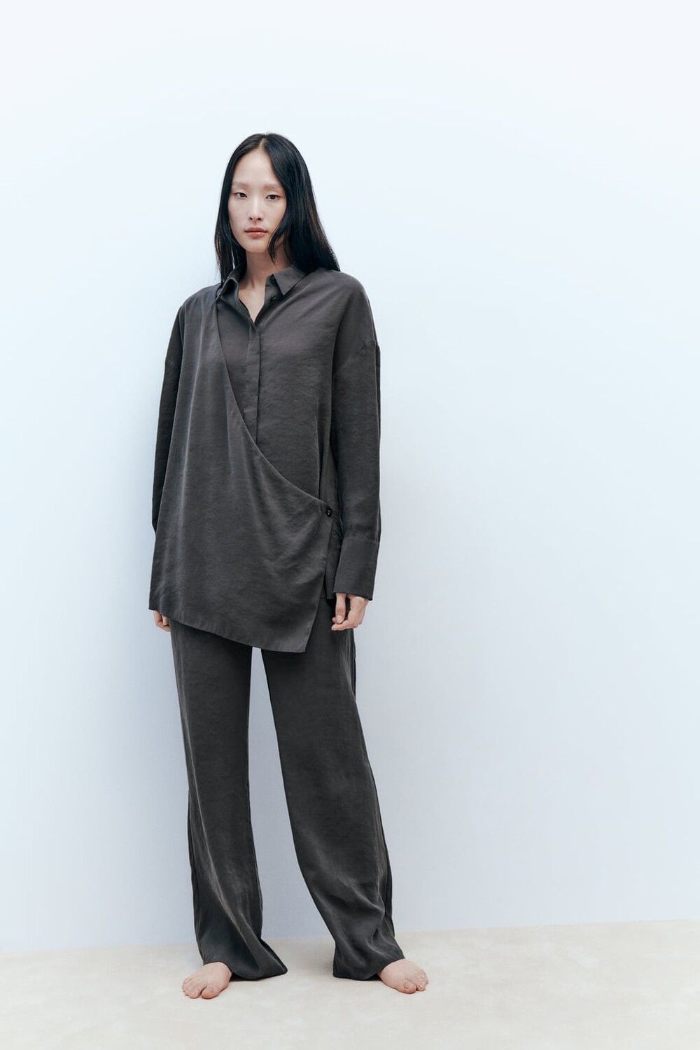 

Струящиеся широкие брюки ZARA, серый