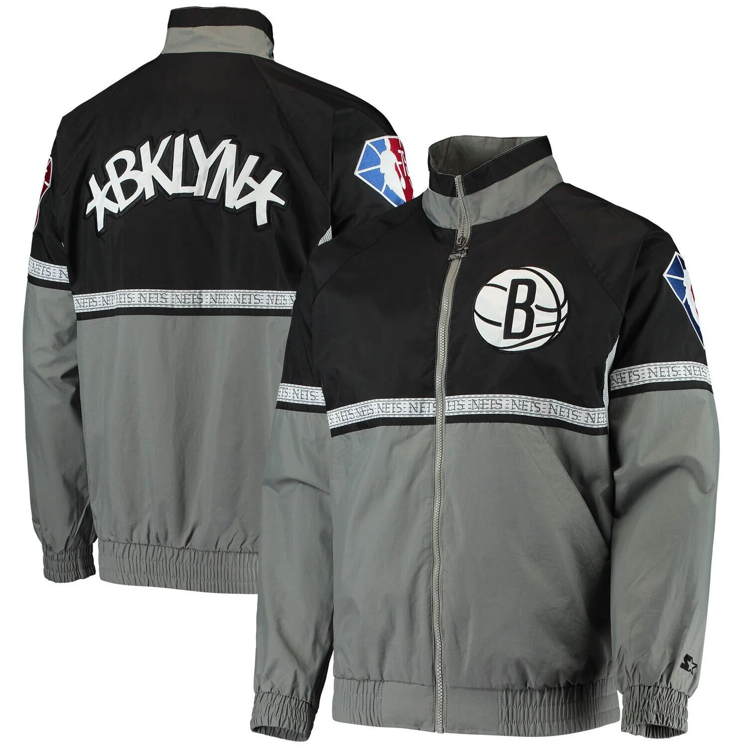 

Мужская черно-серая куртка с молнией во всю длину Brooklyn Nets NBA 75th Anniversary Academy II Starter
