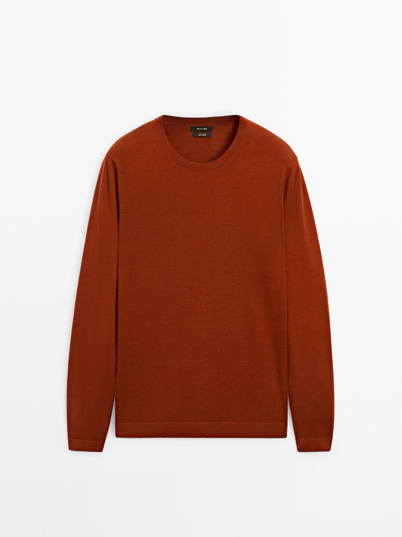 

Свитер с круглым вырезом из 100% шерсти мериноса Massimo Dutti, коричневый