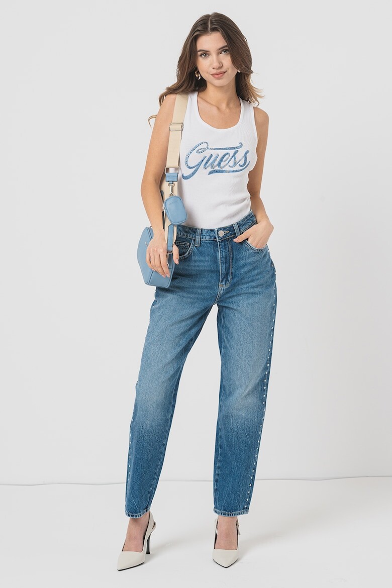 

Топ с вышитым логотипом и декоративными камнями Guess, белый