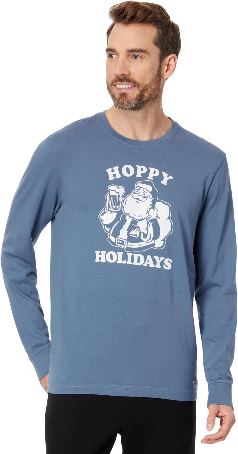 

Футболка Crusher с длинными рукавами Santa Hoppy Holidays Life is Good, цвет Vintage Blue