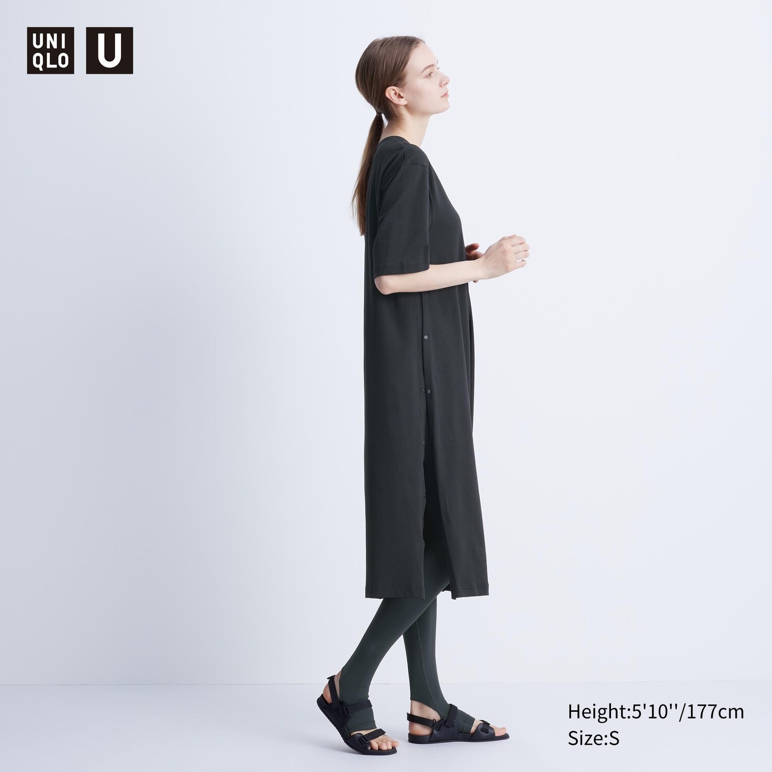 Платье из хлопка с коротким рукавом UNIQLO, черный