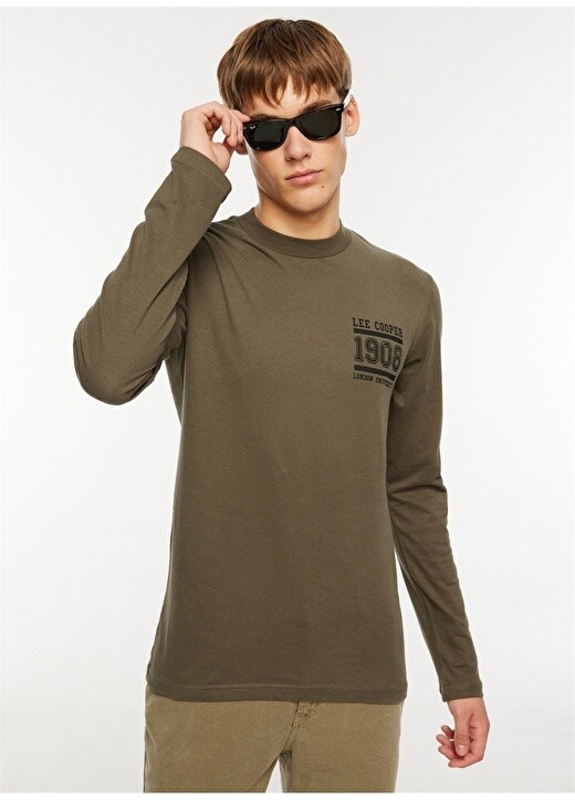 

Мужская футболка цвета хаки с круглым вырезом Lee Cooper