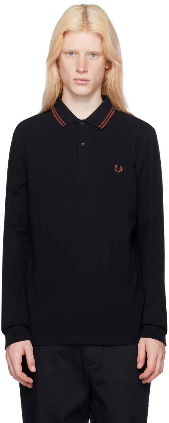

Черная футболка-поло с длинными рукавами The Fred Perry Fred Perry, цвет Black/Whisky brown