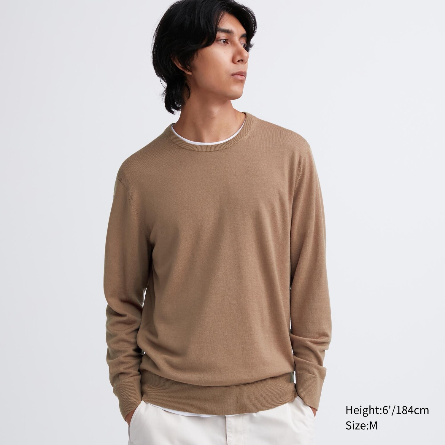 

Джемпер Uniqlo мужской из шерсти мериноса, бежевый