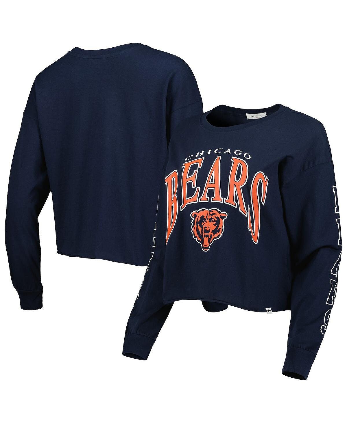 

Женская темно-синяя укороченная футболка с длинными рукавами Chicago Bears Skyler Parkway '47 Brand, темно-синий