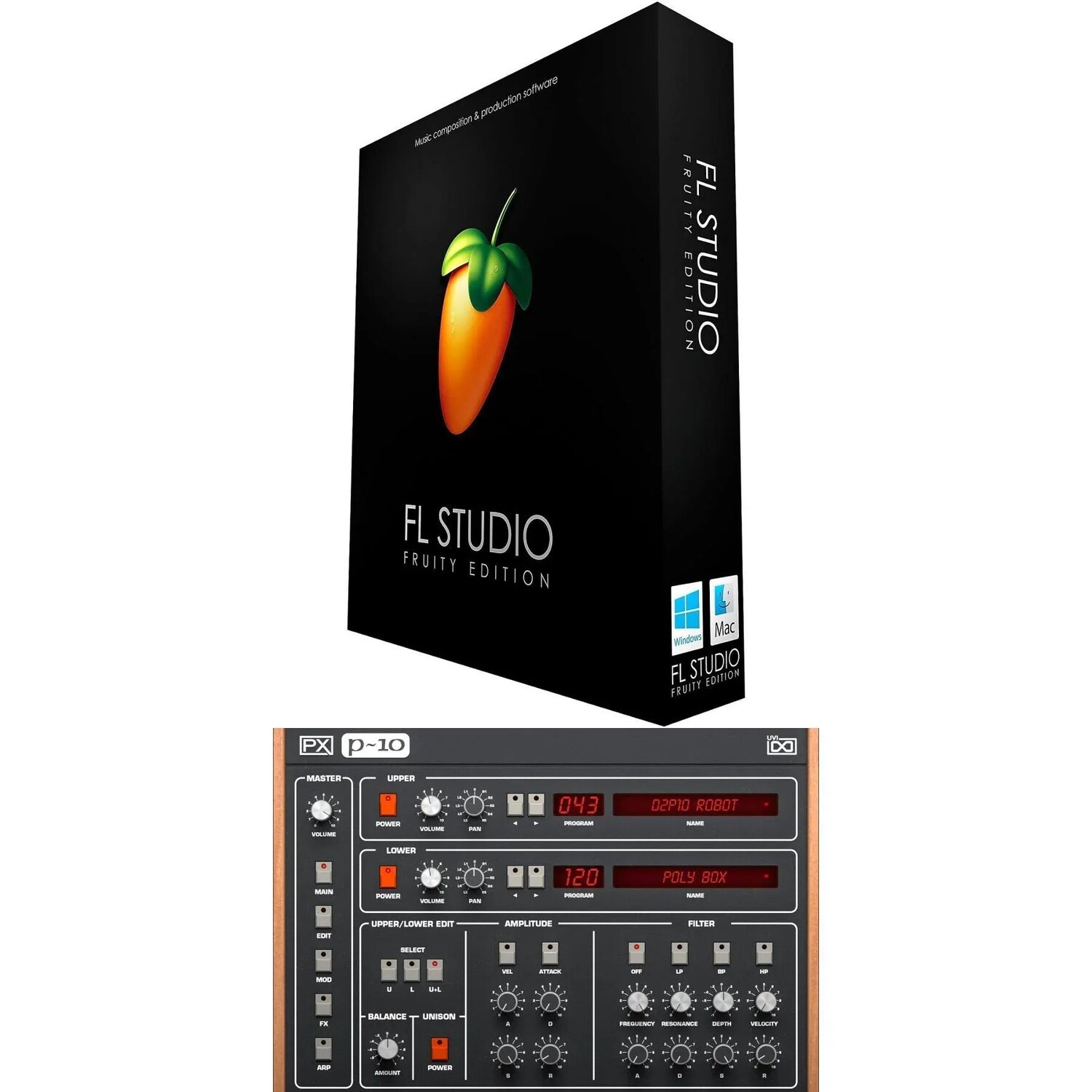 

Пакет программного обеспечения Image Line FL Studio Fruity Edition и UVI PX P10 Vintage Analog Polysynth