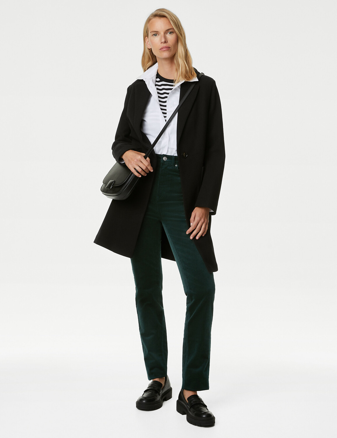 

Вельветовые брюки прямого кроя Marks & Spencer, темно-зеленый