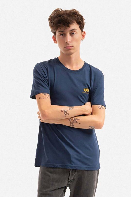 

Хлопковая футболка , базовая футболка с маленьким логотипом Alpha Industries, темно-синий