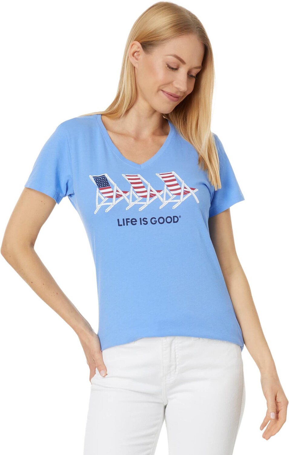 

Три шезлонга Americana с коротким рукавом Crusher-Lite Vee Life is Good, цвет Cornflower Blue