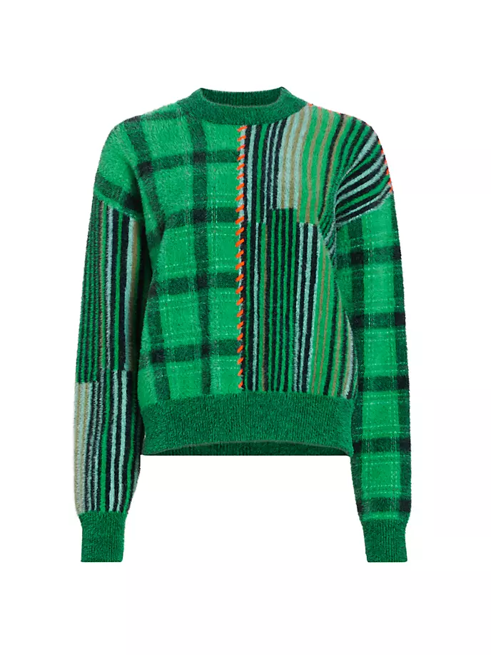 Свитер с круглым вырезом Calder смешанного узора Simon Miller, цвет green plaid stacked stripe